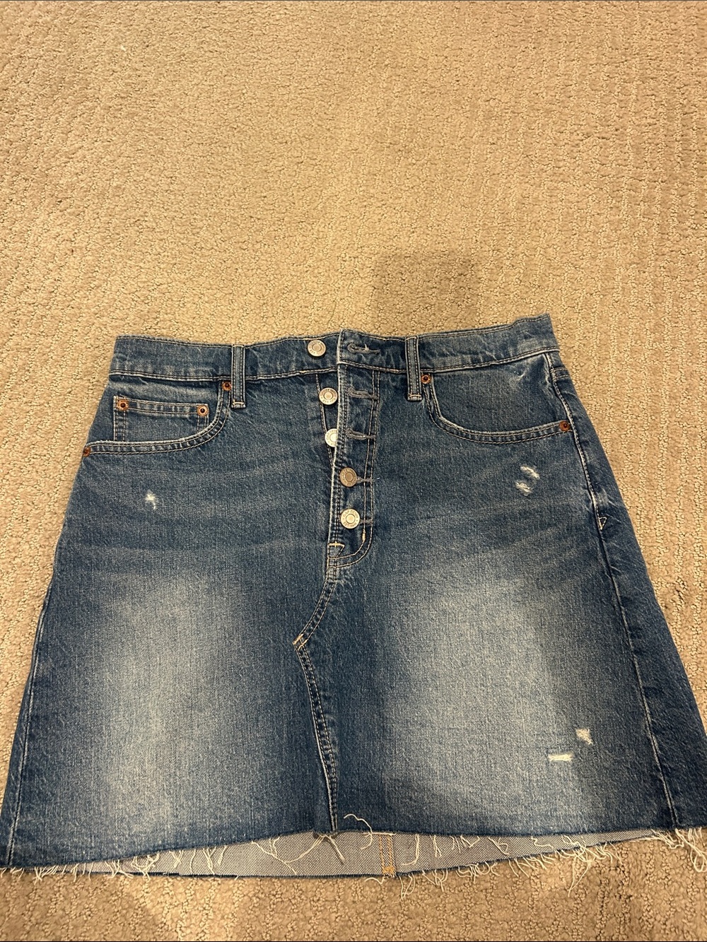GAP Blue Distressed Button-Front Denim Skirt